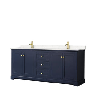 Avery 80 Inch Double Bathroom Vanity in Dark Blue Carrara Cultured Marble Countertop Undermount Square Sinks No Mirror