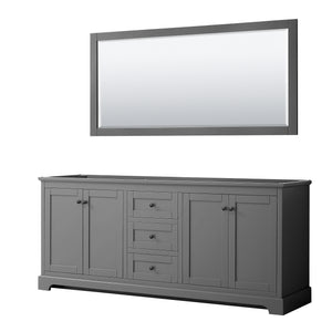 Avery 80 Inch Double Bathroom Vanity in Dark Gray No Countertop No Sinks Matte Black Trim 70 Inch Mirror