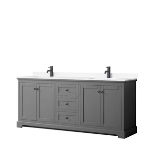 Avery 80 Inch Double Bathroom Vanity in Dark Gray White Cultured Marble Countertop Undermount Square Sinks Matte Black Trim