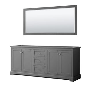 Avery 80 Inch Double Bathroom Vanity in Dark Gray No Countertop No Sinks and 70 Inch Mirror