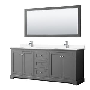 Avery 80 Inch Double Bathroom Vanity in Dark Gray White Cultured Marble Countertop Undermount Square Sinks 70 Inch Mirror