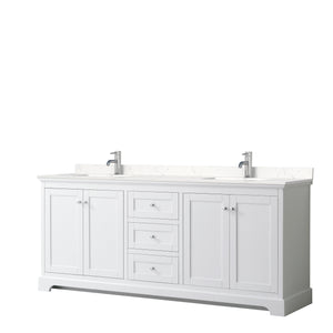 Avery 80 Inch Double Bathroom Vanity in White Carrara Cultured Marble Countertop Undermount Square Sinks No Mirror