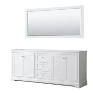Avery 80 Inch Double Bathroom Vanity in White No Countertop No Sinks and 70 Inch Mirror