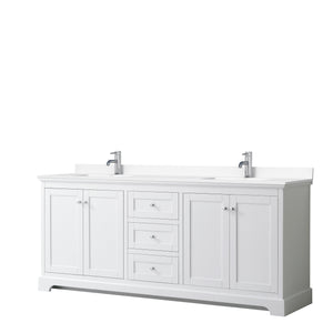 Avery 80 Inch Double Bathroom Vanity in White White Cultured Marble Countertop Undermount Square Sinks No Mirror