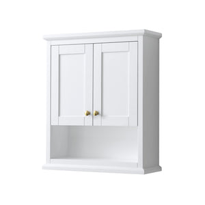 Avery Over-the-Toilet Bathroom Wall-Mounted Storage Cabinet in White with Brushed Gold Trim