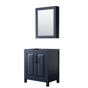 Daria 30 Inch Single Bathroom Vanity in Dark Blue No Countertop No Sink Matte Black Trim Medicine Cabinet