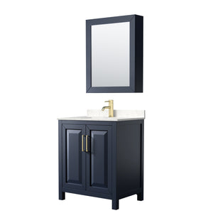 Daria 30 Inch Single Bathroom Vanity in Dark Blue Carrara Cultured Marble Countertop Undermount Square Sink Medicine Cabinet