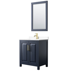 Daria 30 Inch Single Bathroom Vanity in Dark Blue White Cultured Marble Countertop Undermount Square Sink 24 Inch Mirror