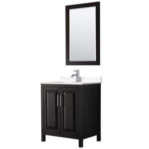 Daria 30 Inch Single Bathroom Vanity in Dark Espresso Carrara Cultured Marble Countertop Undermount Square Sink 24 Inch Mirror