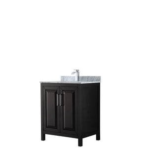 Daria 30 Inch Single Bathroom Vanity in Dark Espresso White Carrara Marble Countertop Undermount Square Sink and No Mirror