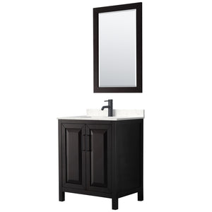 Daria 30 Inch Single Bathroom Vanity in Dark Espresso Carrara Cultured Marble Countertop Undermount Square Sink Matte Black Trim 24 Inch Mirror