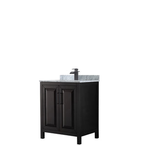 Daria 30 Inch Single Bathroom Vanity in Dark Espresso White Carrara Marble Countertop Undermount Square Sink Matte Black Trim