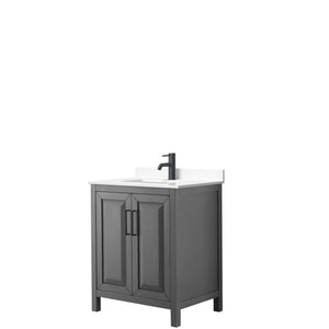 Daria 30 Inch Single Bathroom Vanity in Dark Gray White Cultured Marble Countertop Undermount Square Sink Matte Black Trim