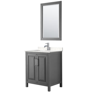 Daria 30 Inch Single Bathroom Vanity in Dark Gray Carrara Cultured Marble Countertop Undermount Square Sink 24 Inch Mirror