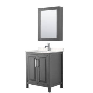 Daria 30 Inch Single Bathroom Vanity in Dark Gray Carrara Cultured Marble Countertop Undermount Square Sink Medicine Cabinet