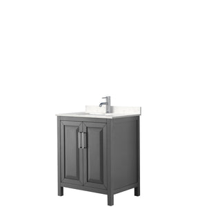 Daria 30 Inch Single Bathroom Vanity in Dark Gray Carrara Cultured Marble Countertop Undermount Square Sink No Mirror