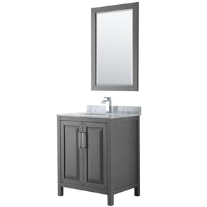 Daria 30 Inch Single Bathroom Vanity in Dark Gray White Carrara Marble Countertop Undermount Square Sink and 24 Inch Mirror