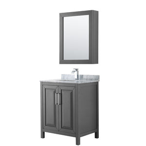 Daria 30 Inch Single Bathroom Vanity in Dark Gray White Carrara Marble Countertop Undermount Square Sink and Medicine Cabinet