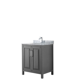 Daria 30 Inch Single Bathroom Vanity in Dark Gray White Carrara Marble Countertop Undermount Square Sink and No Mirror