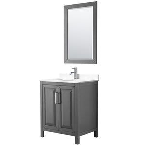 Daria 30 Inch Single Bathroom Vanity in Dark Gray White Cultured Marble Countertop Undermount Square Sink 24 Inch Mirror