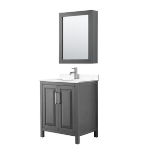 Daria 30 Inch Single Bathroom Vanity in Dark Gray White Cultured Marble Countertop Undermount Square Sink Medicine Cabinet
