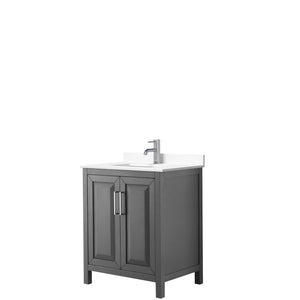 Daria 30 Inch Single Bathroom Vanity in Dark Gray White Cultured Marble Countertop Undermount Square Sink No Mirror