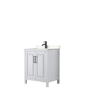 Daria 30 Inch Single Bathroom Vanity in White Carrara Cultured Marble Countertop Undermount Square Sink Matte Black Trim