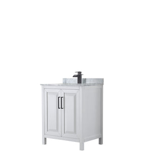 Daria 30 Inch Single Bathroom Vanity in White White Carrara Marble Countertop Undermount Square Sink Matte Black Trim