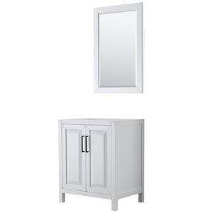Daria 30 Inch Single Bathroom Vanity in White No Countertop No Sink Matte Black Trim 24 Inch Mirror