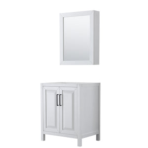Daria 30 Inch Single Bathroom Vanity in White No Countertop No Sink Matte Black Trim Medicine Cabinet