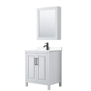 Daria 30 Inch Single Bathroom Vanity in White White Cultured Marble Countertop Undermount Square Sink Matte Black Trim Medicine Cabinet