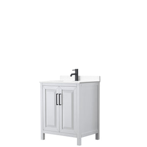 Daria 30 Inch Single Bathroom Vanity in White White Cultured Marble Countertop Undermount Square Sink Matte Black Trim