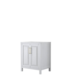 Daria 30 Inch Single Bathroom Vanity in White No Countertop No Sink Brushed Gold Trim