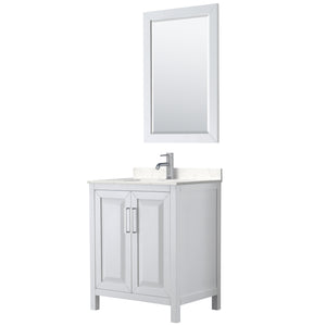 Daria 30 Inch Single Bathroom Vanity in White Carrara Cultured Marble Countertop Undermount Square Sink 24 Inch Mirror