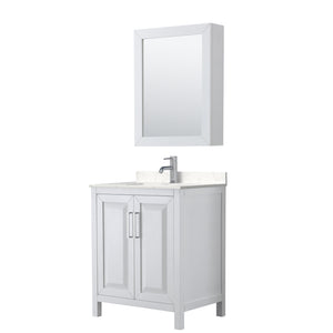 Daria 30 Inch Single Bathroom Vanity in White Carrara Cultured Marble Countertop Undermount Square Sink Medicine Cabinet