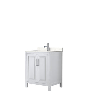 Daria 30 Inch Single Bathroom Vanity in White Carrara Cultured Marble Countertop Undermount Square Sink No Mirror