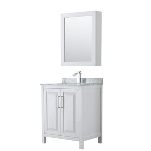 Daria 30 Inch Single Bathroom Vanity in White White Carrara Marble Countertop Undermount Square Sink and Medicine Cabinet