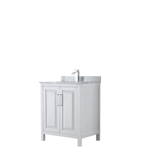 Daria 30 Inch Single Bathroom Vanity in White White Carrara Marble Countertop Undermount Square Sink and No Mirror