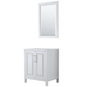 Daria 30 Inch Single Bathroom Vanity in White No Countertop No Sink and 24 Inch Mirror