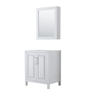 Daria 30 Inch Single Bathroom Vanity in White No Countertop No Sink and Medicine Cabinet