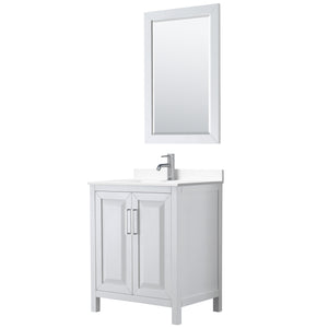 Daria 30 Inch Single Bathroom Vanity in White White Cultured Marble Countertop Undermount Square Sink 24 Inch Mirror