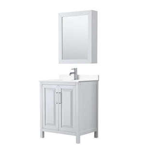 Daria 30 Inch Single Bathroom Vanity in White White Cultured Marble Countertop Undermount Square Sink Medicine Cabinet