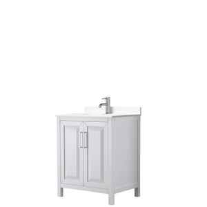 Daria 30 Inch Single Bathroom Vanity in White White Cultured Marble Countertop Undermount Square Sink No Mirror