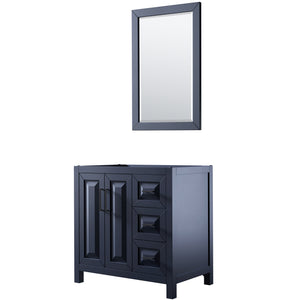 Daria 36 Inch Single Bathroom Vanity in Dark Blue No Countertop No Sink Matte Black Trim 24 Inch Mirror
