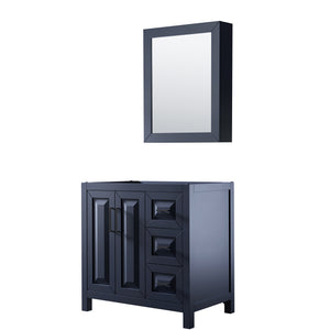 Daria 36 Inch Single Bathroom Vanity in Dark Blue No Countertop No Sink Matte Black Trim Medicine Cabinet