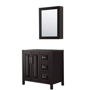Daria 36 Inch Single Bathroom Vanity in Dark Espresso No Countertop No Sink and Medicine Cabinet
