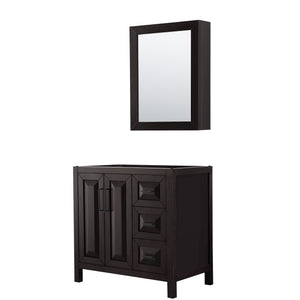 Daria 36 Inch Single Bathroom Vanity in Dark Espresso No Countertop No Sink Matte Black Trim Medicine Cabinet