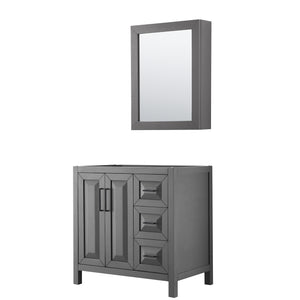 Daria 36 Inch Single Bathroom Vanity in Dark Gray No Countertop No Sink Matte Black Trim Medicine Cabinet