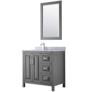 Daria 36 Inch Single Bathroom Vanity in Dark Gray White Carrara Marble Countertop Undermount Square Sink and 24 Inch Mirror