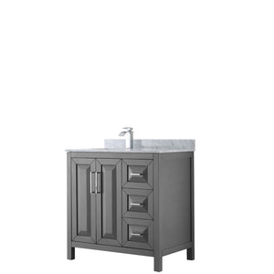 Daria 36 Inch Single Bathroom Vanity in Dark Gray White Carrara Marble Countertop Undermount Square Sink and No Mirror